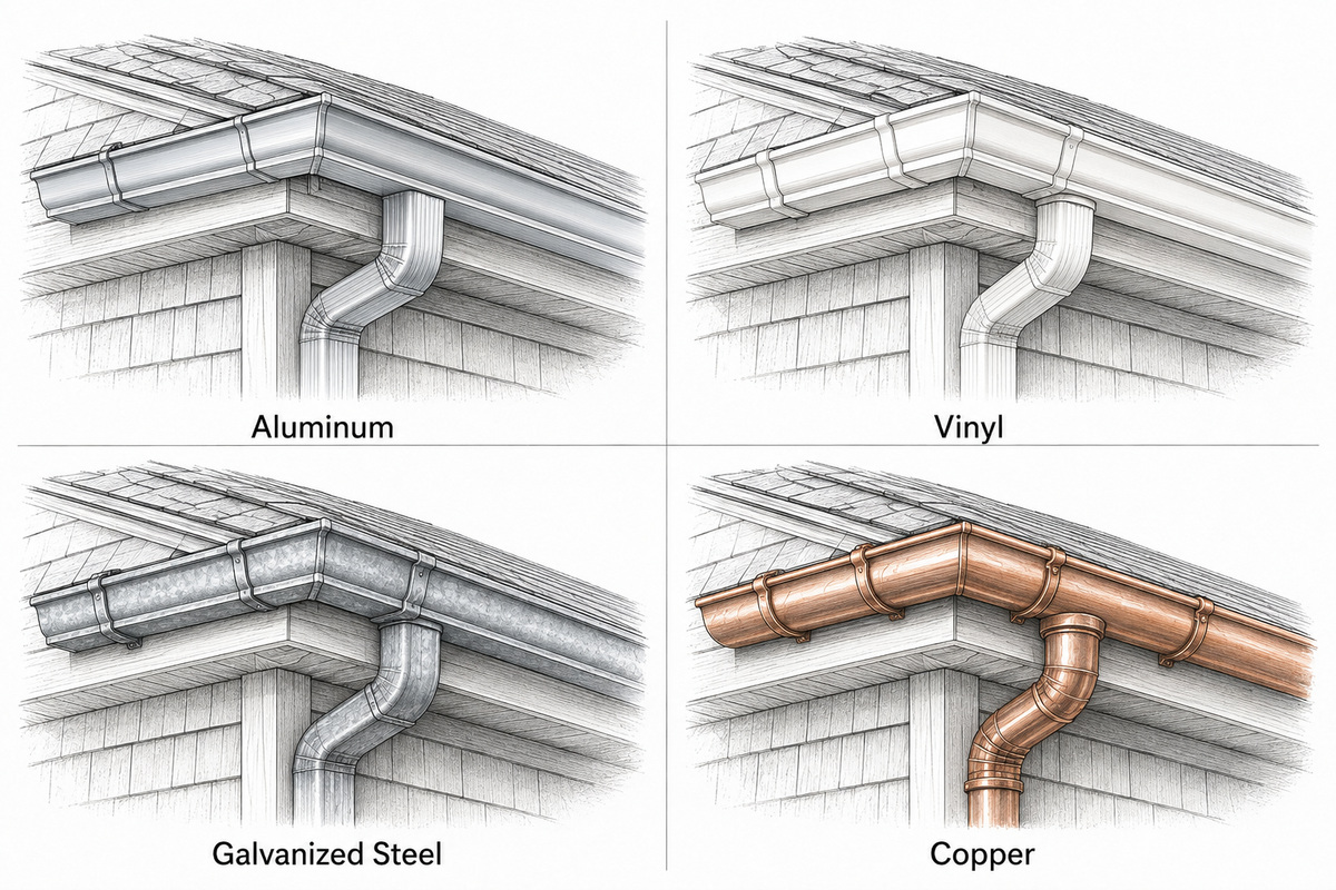 aluminum vinyl galvanized steel copper gutters