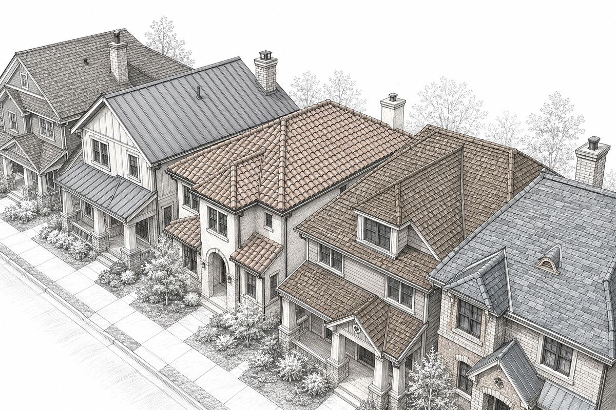 homes with different types of roofs